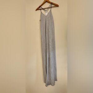 Gray & White Striped Sleeveless Maxi Dress – Size Small